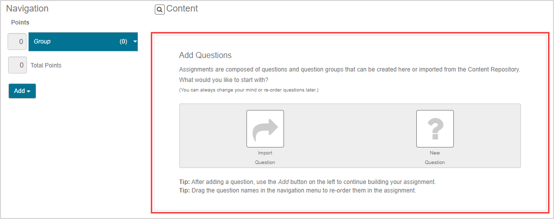 Create a question group for an assignment