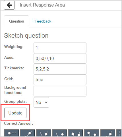 The update button is highlighted in the edit student response component modal.