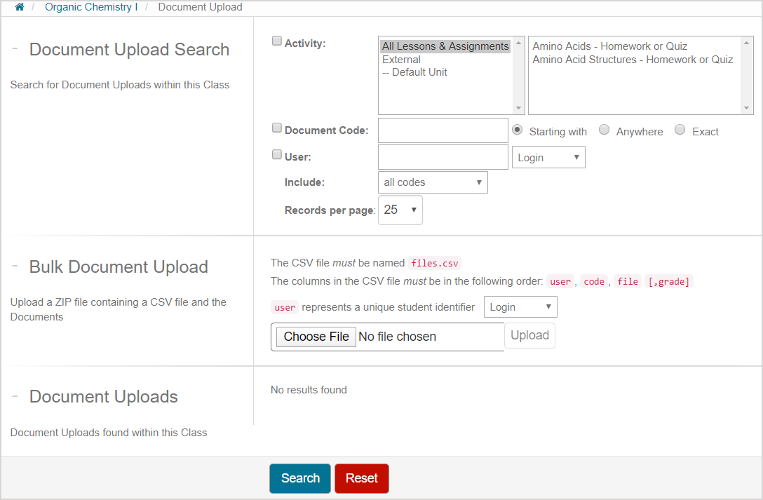 Bulk upload of student responses to document upload questions