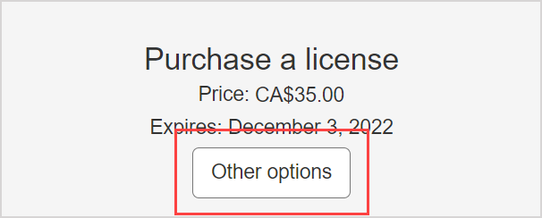 The other options button is shown below the expiry date of the license to be purchased.