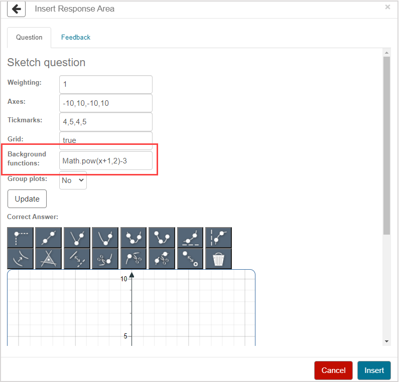 The background function cell is highlighted as the only property that needs editing.
