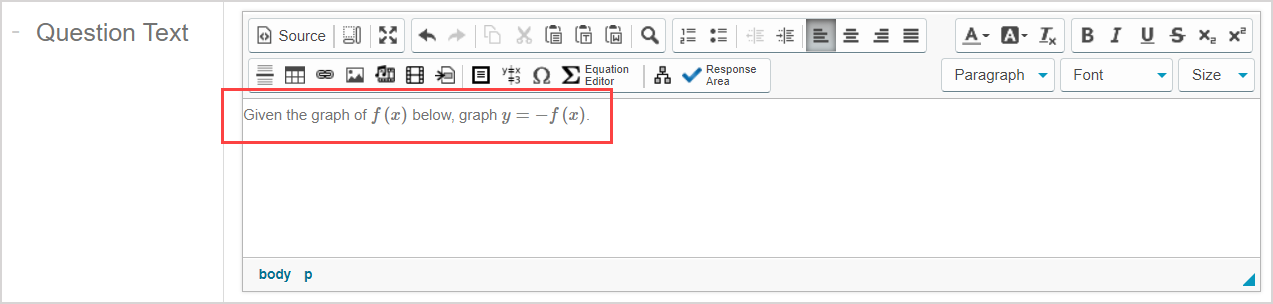 The completed question statement is shown with how the functions fit into it in the Question Text pane.
