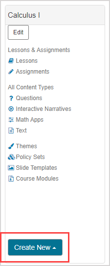 Create New button is at the bottom of the Calculus pane.