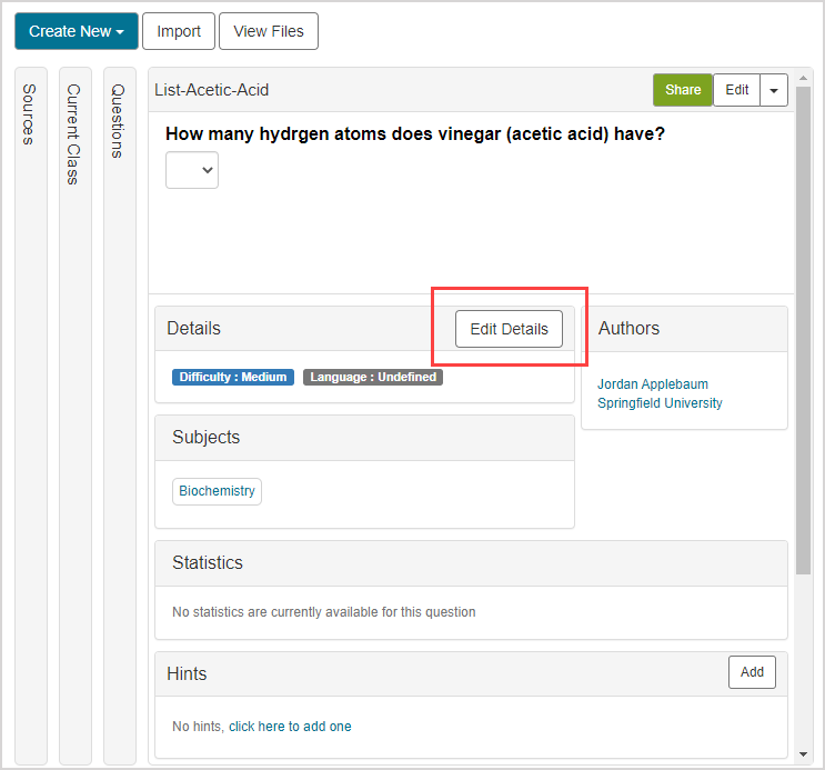Edit Details in Content Summary Edit Details button is highlighted on the Content Summary pane, next to the Authors list.
