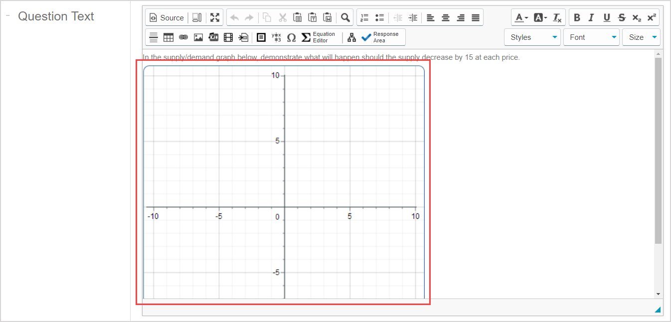 The sketch student response component is shown inserted below the question statement in the Question Text pane of the Question Editor.