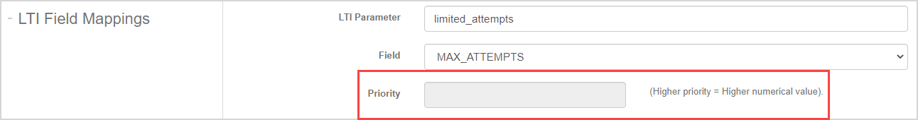 The Priority field is grayed out when the MAX_ATTEMPTS option is selected. The last field on the page is grayed out and can't be modified.