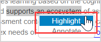 Highlight is the first entry in the menu underneath the selected text.
