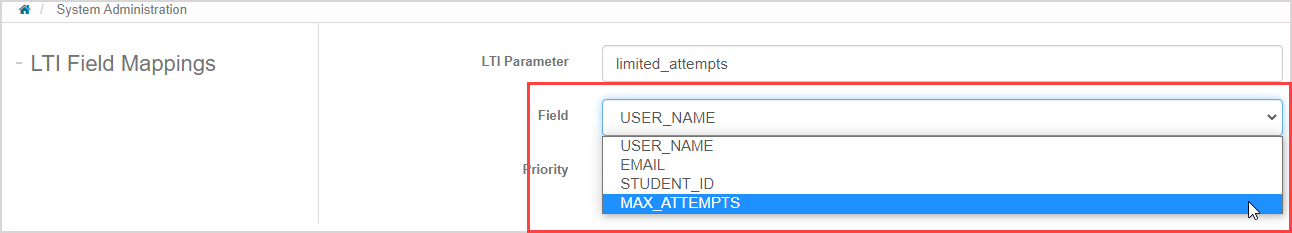 Select the MAX_ATTEMPTS field name Select the fourth option in the Field drop-down list.