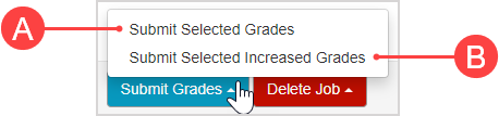 The Submit Grades menu options are shown: submit slected grades and submit selected increased grades.