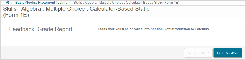 A feedback message that shows "Thank you! You'll be enrolled into Section 3 of Introduction to Calculus."