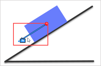 The static force is drawn incorrectly for a box on an incline. The force arrow is selected and is blue with a visible force arrow handle.