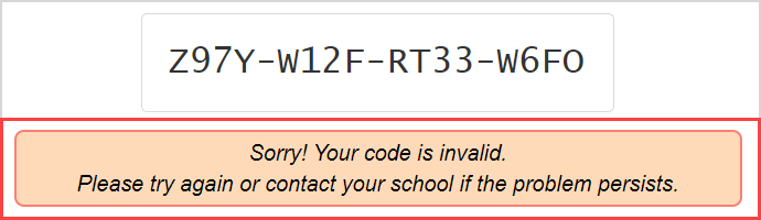 An error message appears when a redemption code is invalid.
