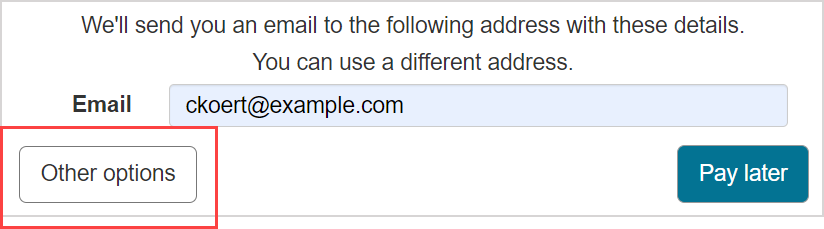 The other options button is located below the email field.